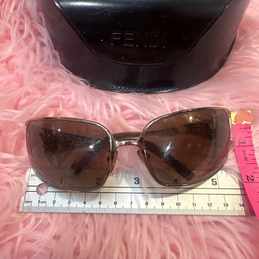 Y2K‎ Vintage Fendi Sunglasses Gold Zucca Monogram Brown Gradient Lens Italy Case